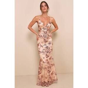 Lulus Shine Language Rose Gold Sequin Mermaid Maxi Dress Pink - Size S